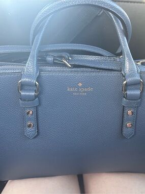 kate spade Navy Pebbled Leather Satchel with Gold-Tone Logo